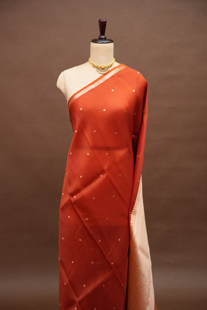 Rust Orange Pure Organza Kora Banarasi Silk Saree|Silk Mark Certified