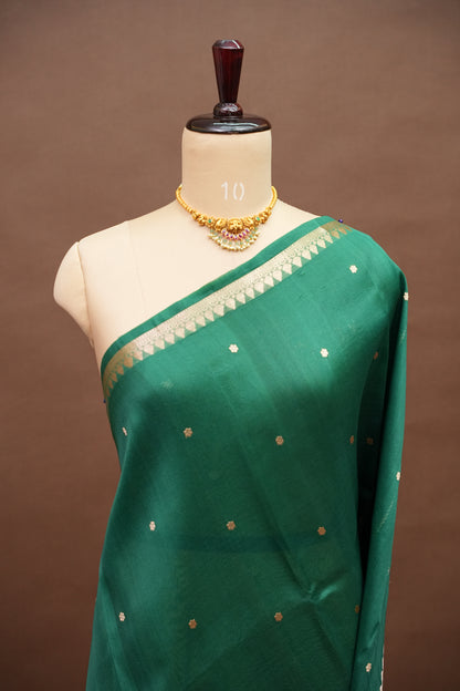 Emerald Green Pure Organza Kora Banarasi Silk Saree|Silk Mark Certified
