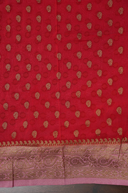 Banarasi Crepe Silk Georgette Saree – Red with Baby Pink
