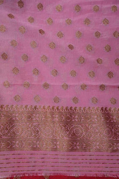 Banarasi Crepe Silk Georgette Saree – Red with Baby Pink