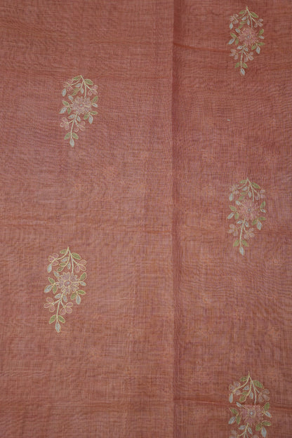 Embroidered Jute Linen Saree - Terracotta Peach