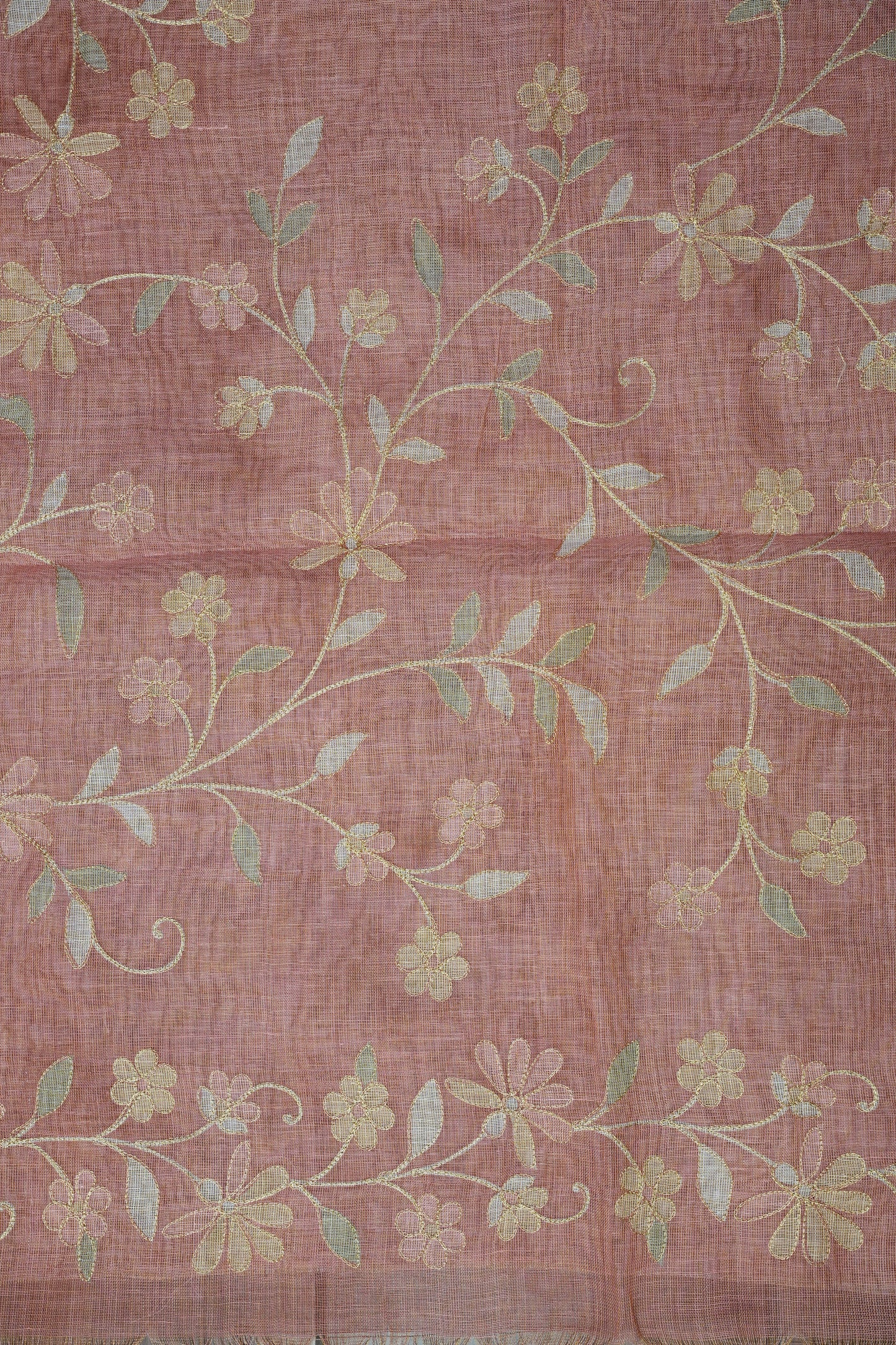 Embroidered Jute Linen Saree - Blush Pink