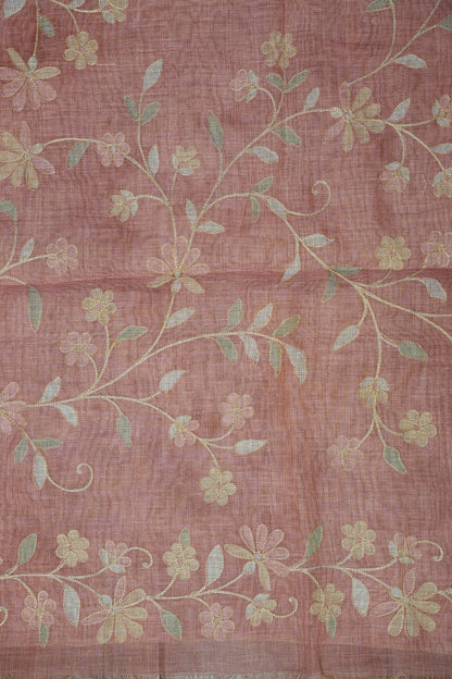 Embroidered Jute Linen Saree - Blush Pink