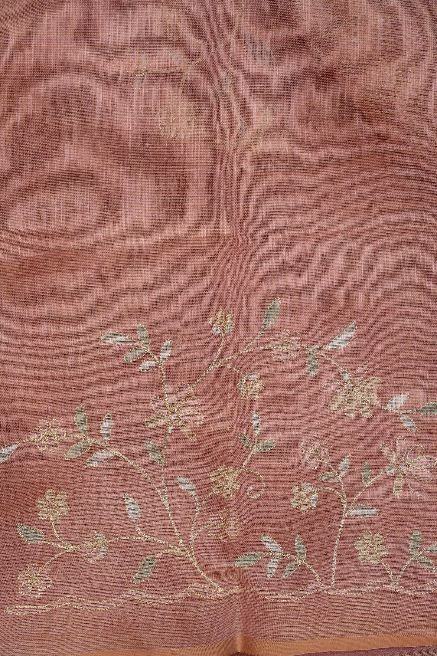 Embroidered Jute Linen Saree - Blush Pink
