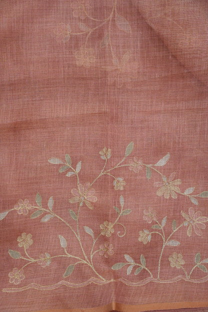 Embroidered Jute Linen Saree - Blush Pink