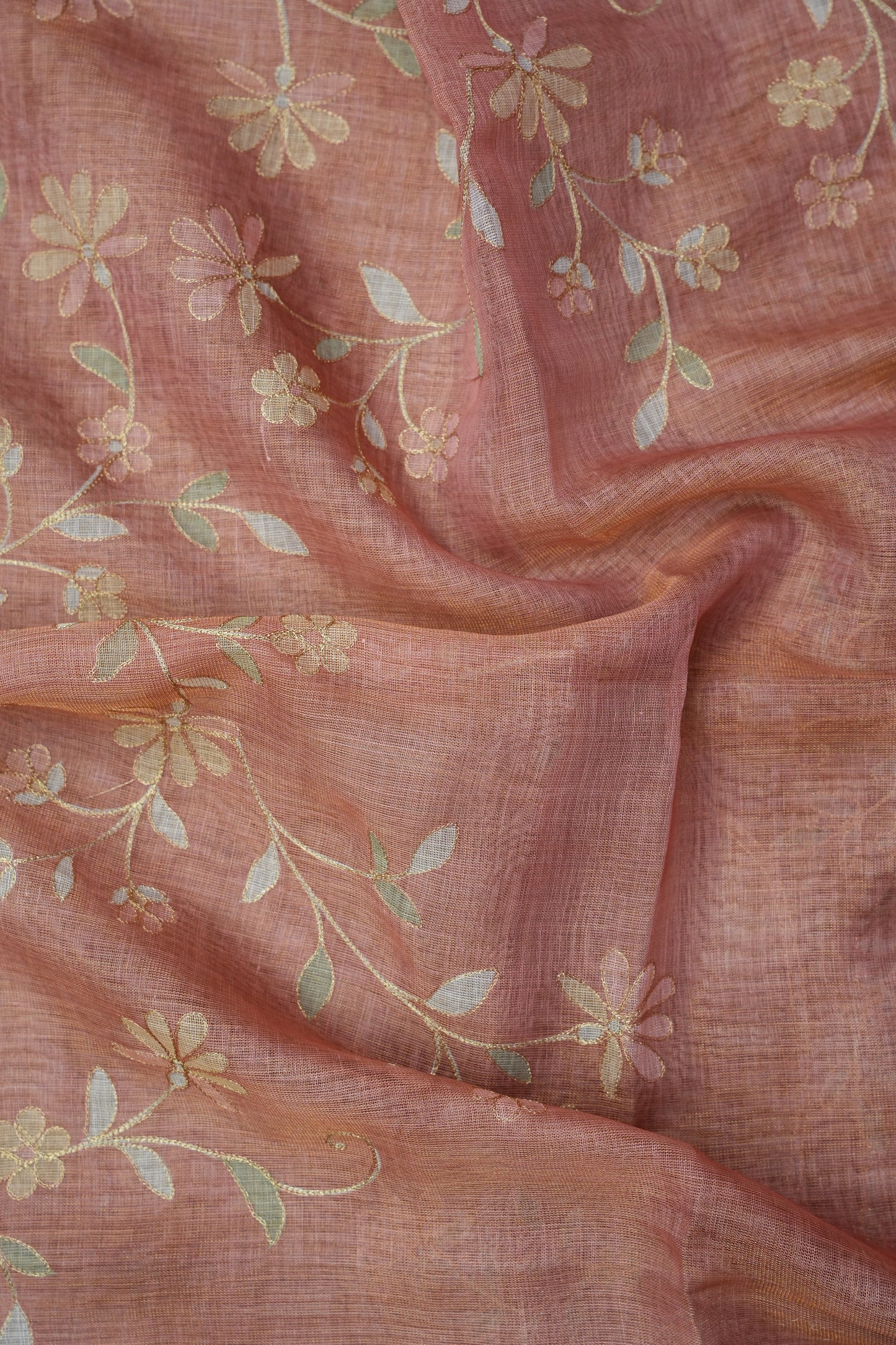 Embroidered Jute Linen Saree - Blush Pink