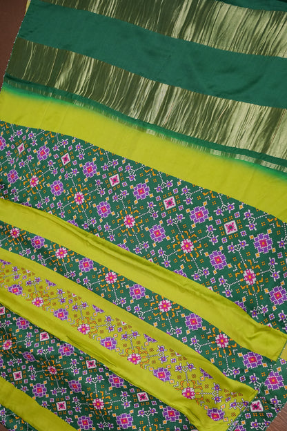 Gajji Silk Saree with Green Panels and Patola Prints