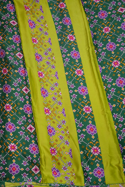Gajji Silk Saree with Green Panels and Patola Prints