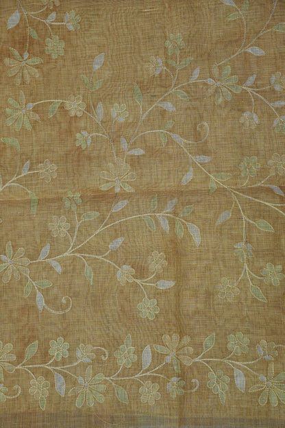 Embroidered Jute Linen Saree - Beige