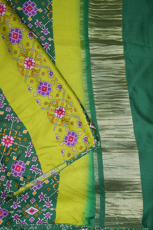 Gajji Silk Saree with Green Panels and Patola Prints