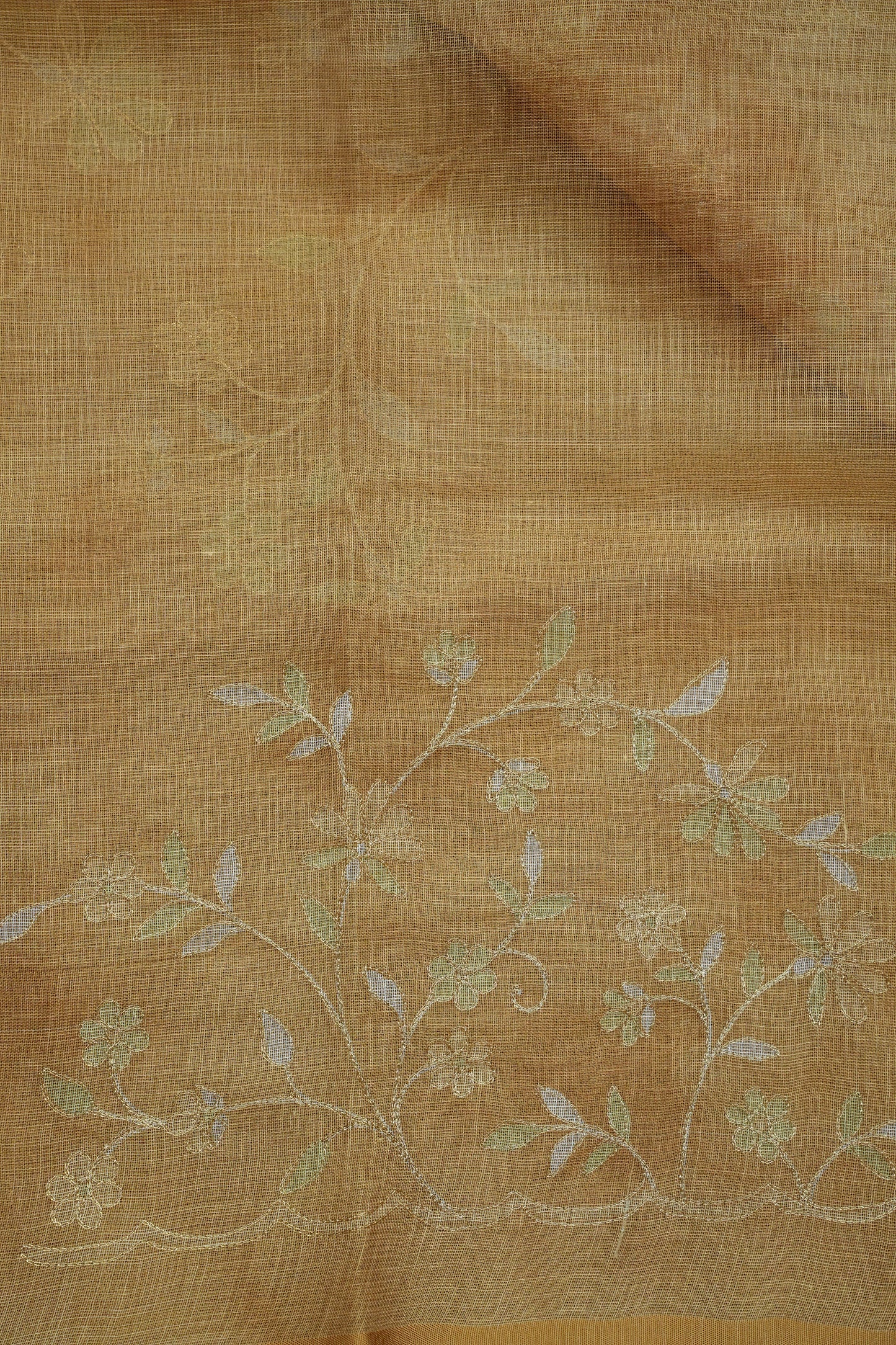 Embroidered Jute Linen Saree - Beige