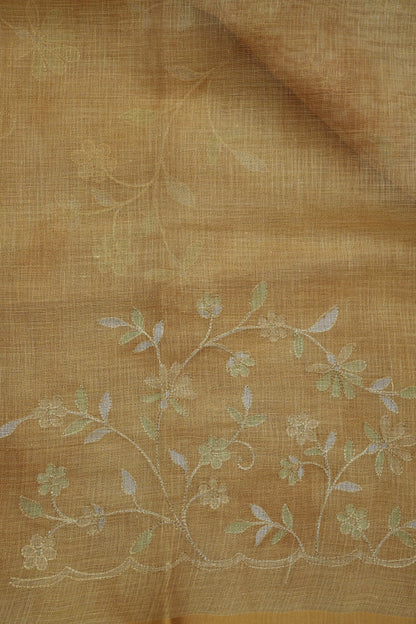 Embroidered Jute Linen Saree - Beige