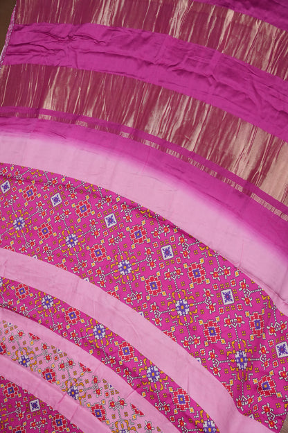 Gajji Silk Saree with Pink Panels and Patola Prints