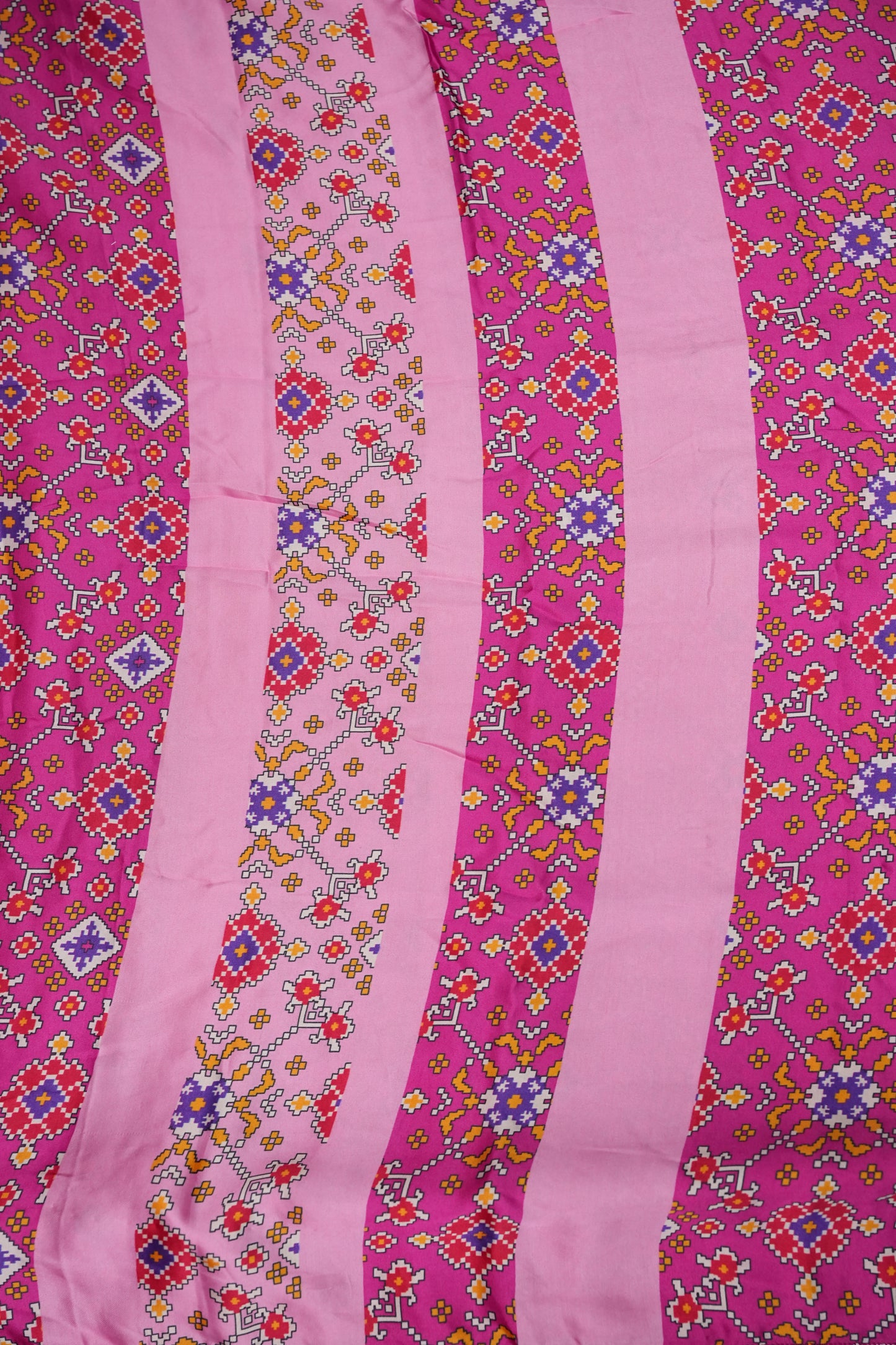 Gajji Silk Saree with Pink Panels and Patola Prints