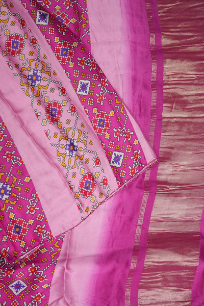 Gajji Silk Saree with Pink Panels and Patola Prints