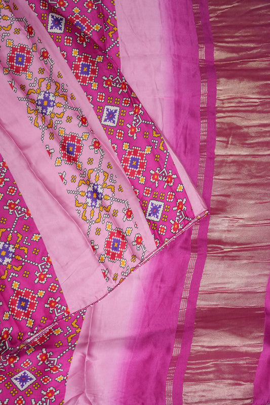 Gajji Silk Saree with Pink Panels and Patola Prints