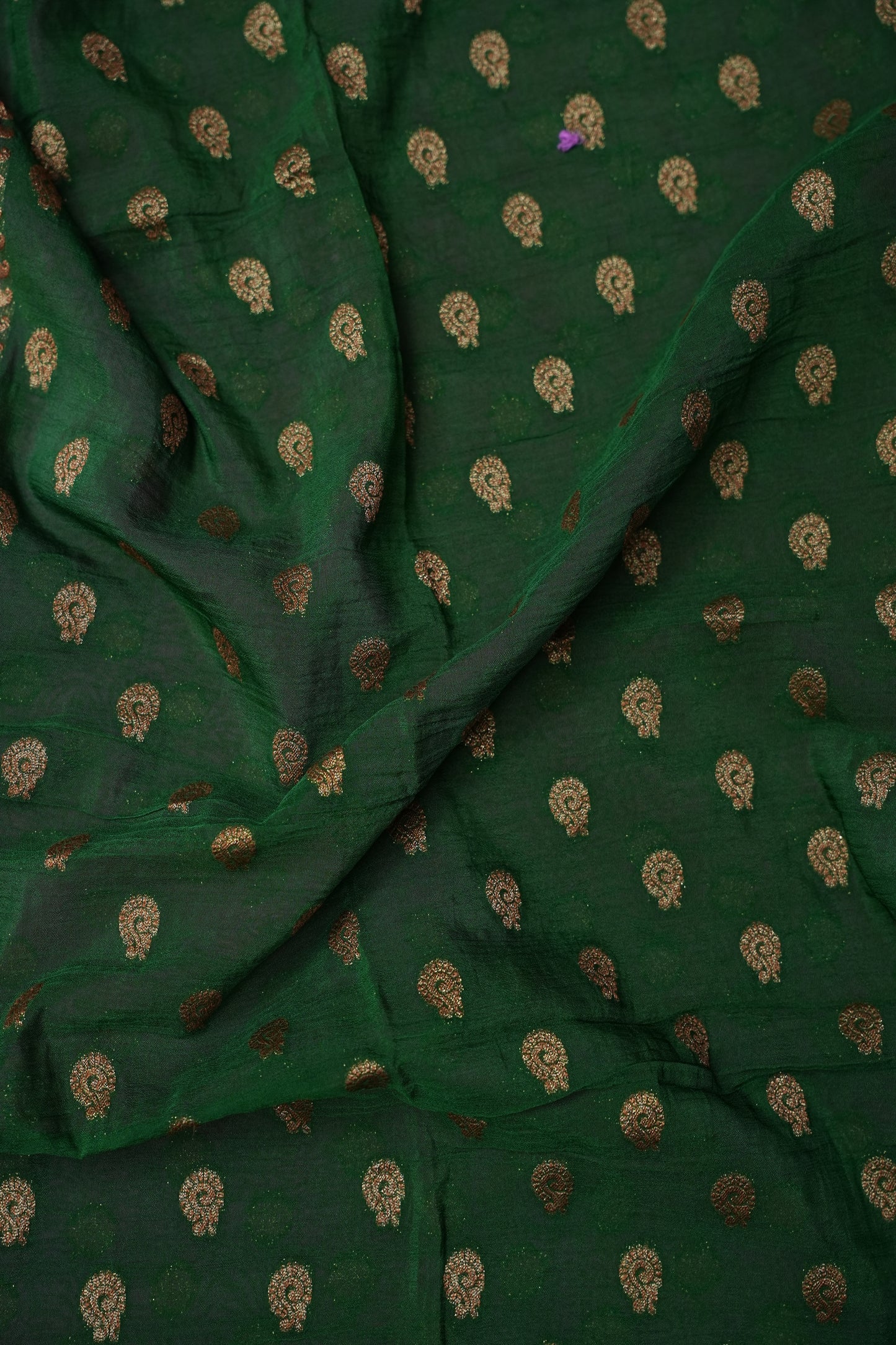 Banarasi Crepe Silk Georgette Saree – Bottle Green with Pink