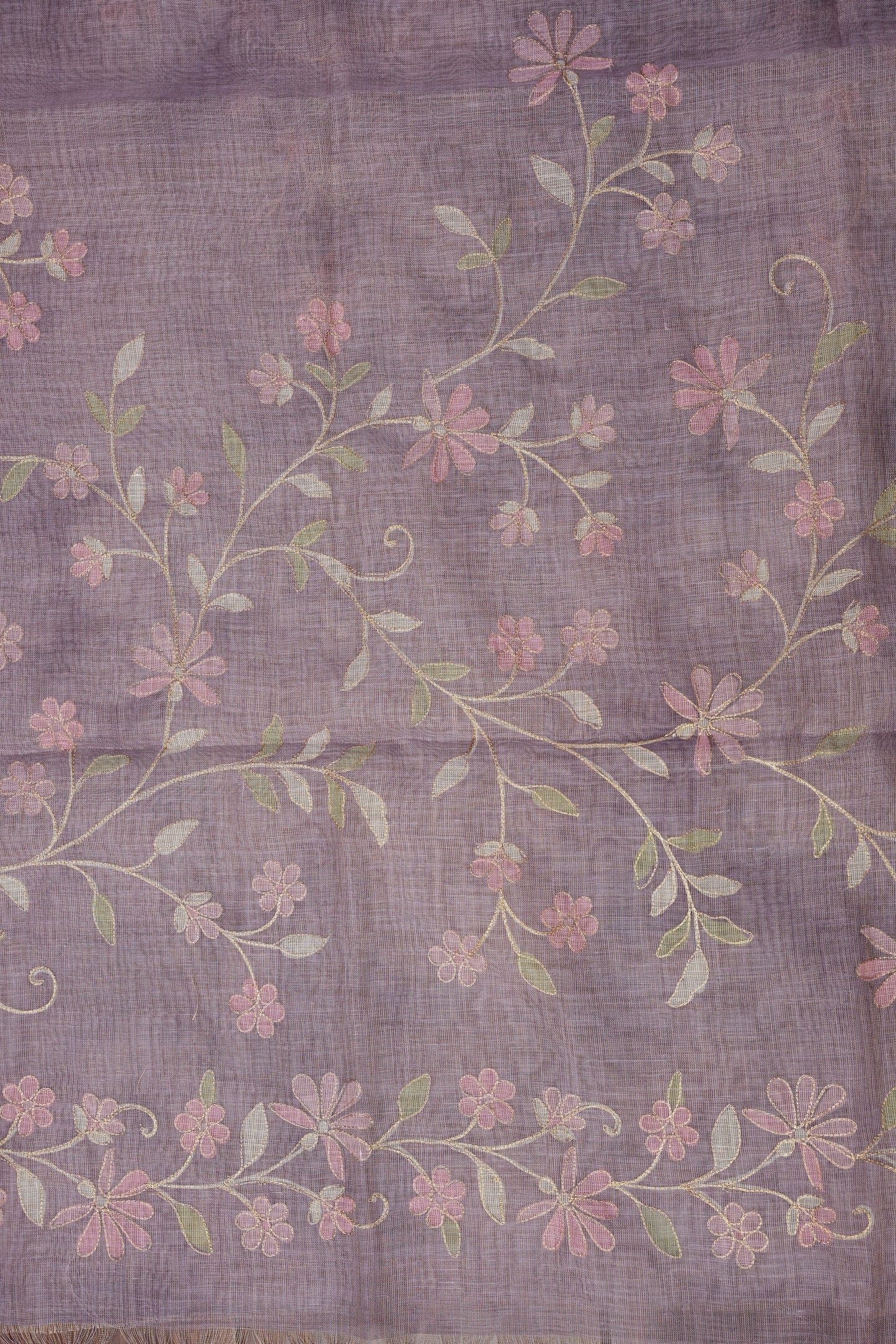 Embroidered Jute Linen Saree - Lilac