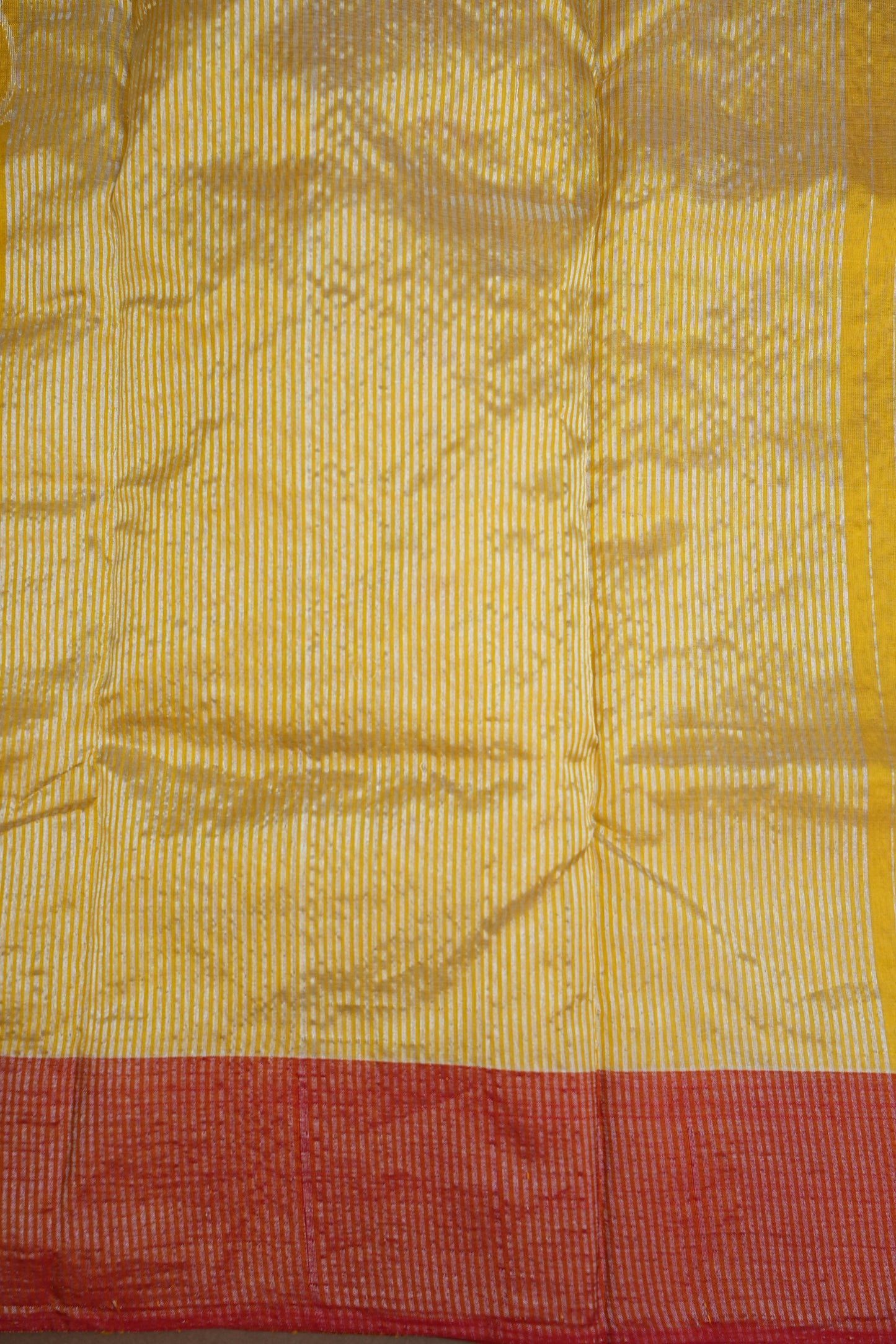 Pure Chanderi Silk Saree with Floral Zari Motifs & Tissue Border - Mustard Yellow