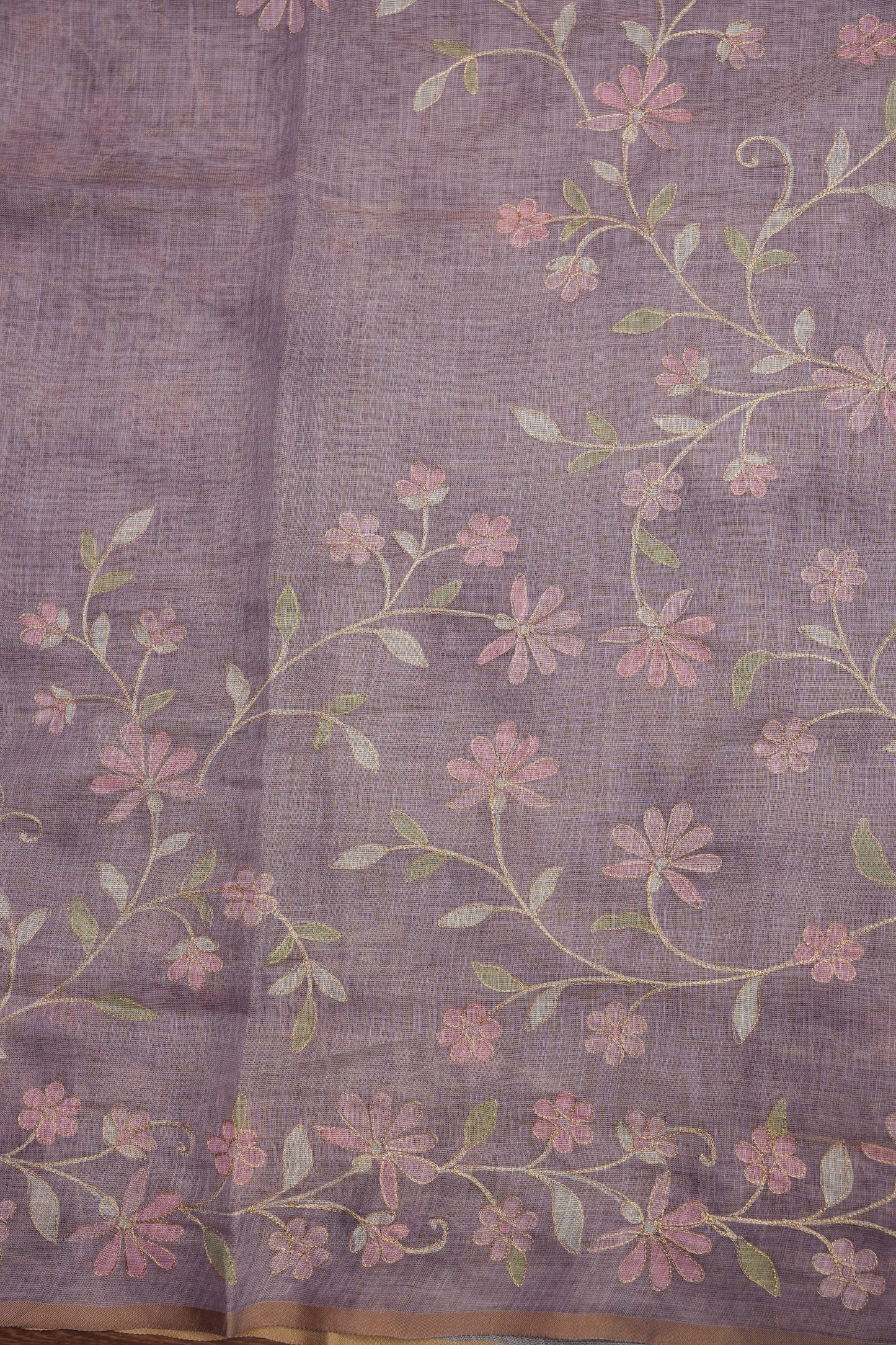 Embroidered Jute Linen Saree - Lilac