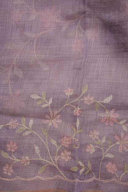 Embroidered Jute Linen Saree - Lilac