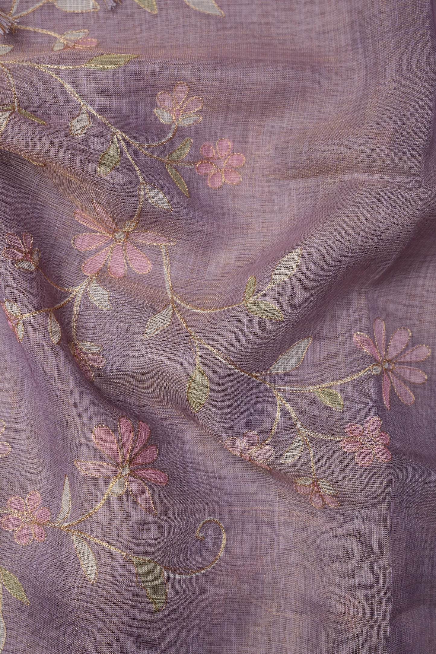 Embroidered Jute Linen Saree - Lilac