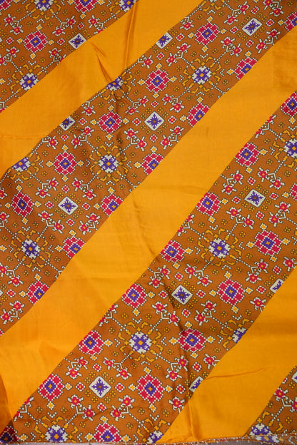 Gajji Silk Saree with Mustard Yellow Panels & Warm Caramel Brown Patola Prints
