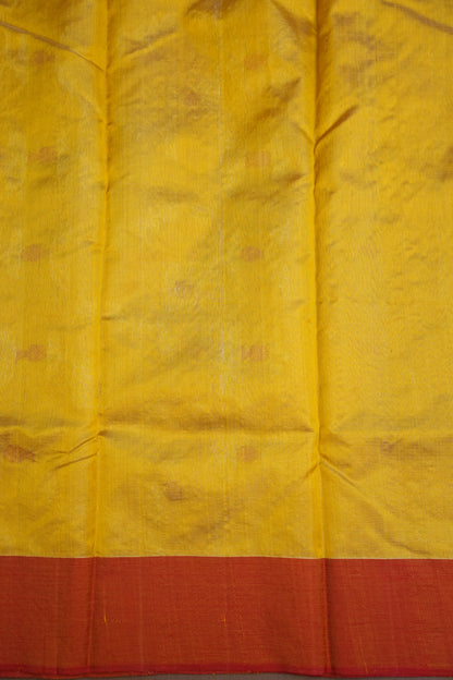 Pure Chanderi Silk Saree with Floral Zari Motifs & Tissue Border - Mustard Yellow