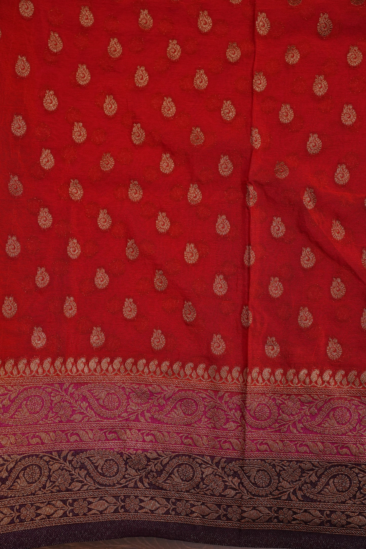 Banarasi Crepe Silk Georgette Saree –Orange & Deep Purple