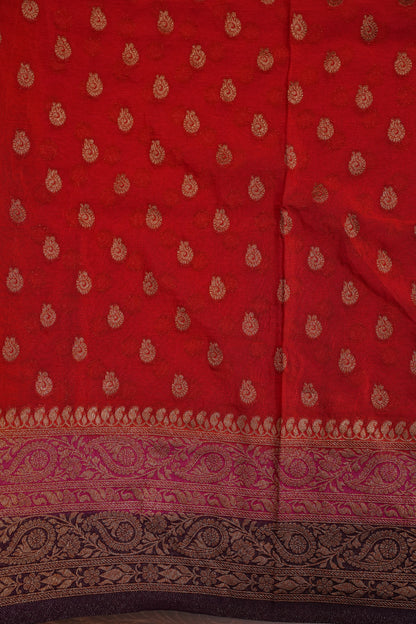 Banarasi Crepe Silk Georgette Saree –Orange & Deep Purple