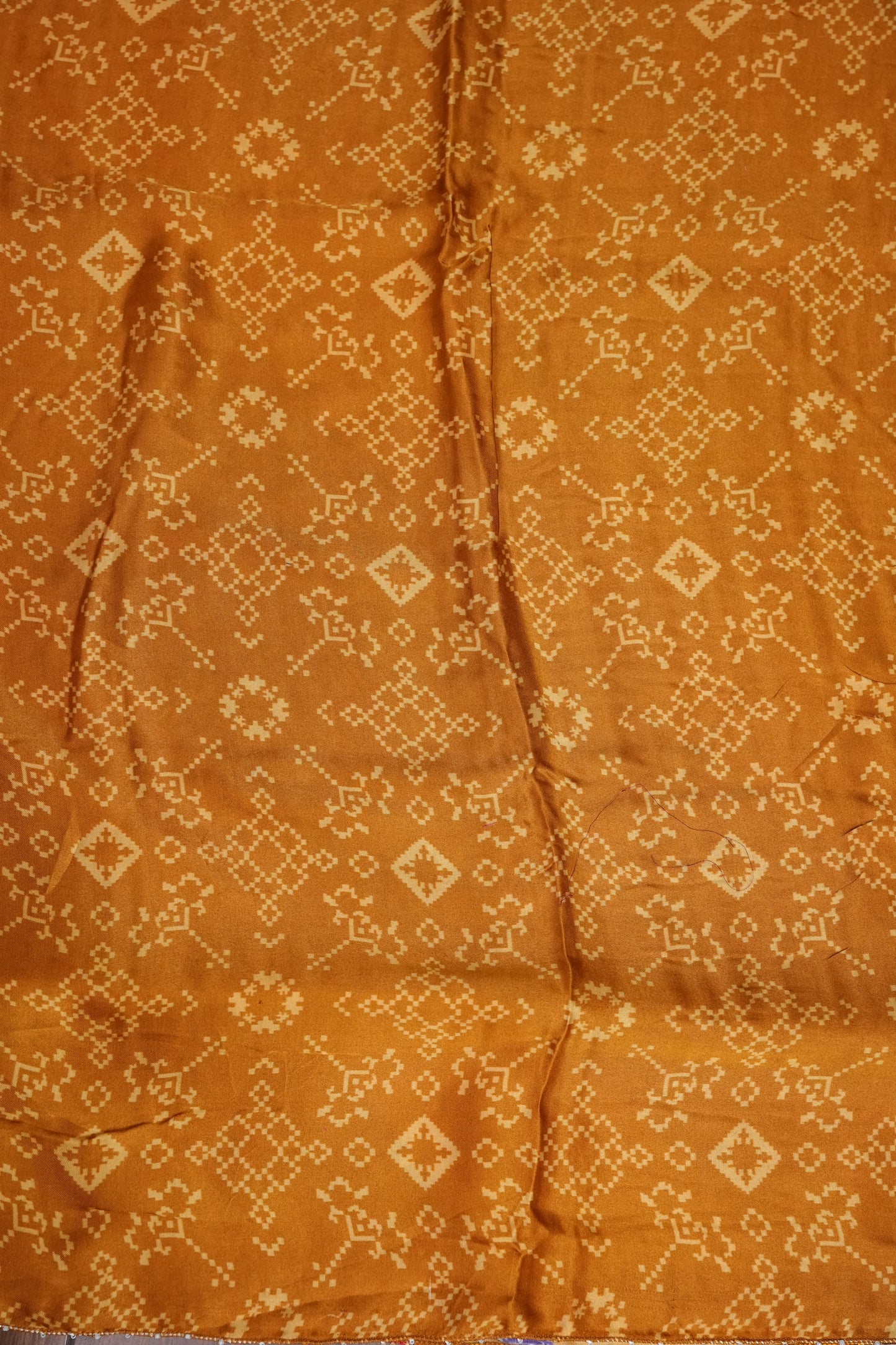 Gajji Silk Saree with Mustard Yellow Panels & Warm Caramel Brown Patola Prints
