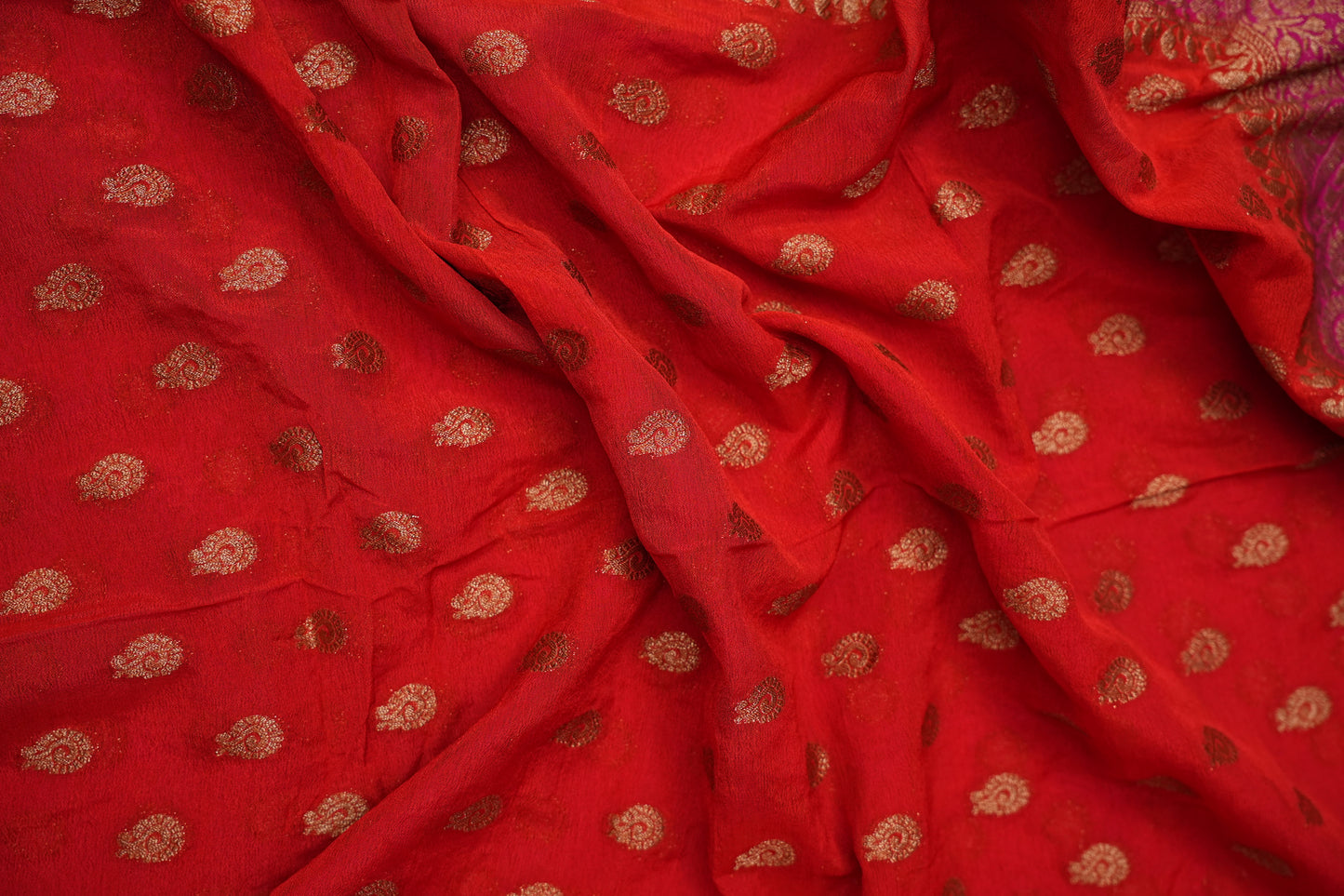 Banarasi Crepe Silk Georgette Saree –Orange & Deep Purple