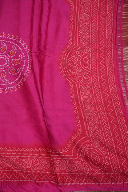 Hot Pink Gajji Silk Saree with Multicoloured Bandhani Pallu