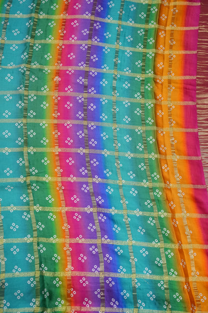 Hot Pink Gajji Silk Saree with Multicoloured Bandhani Pallu
