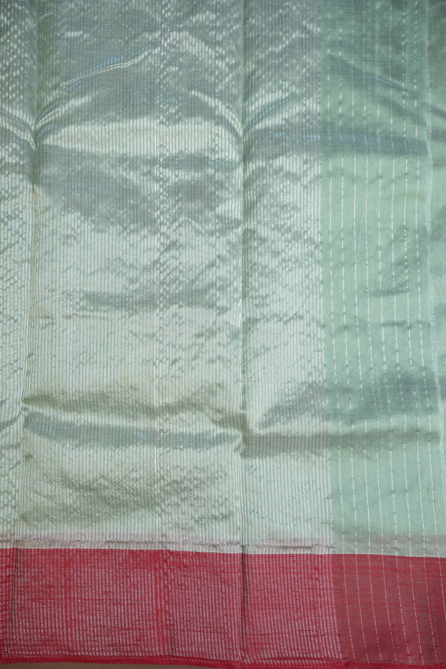 Pure Chanderi Silk Saree with Zari Buttas & Tissue Border - Sea Green