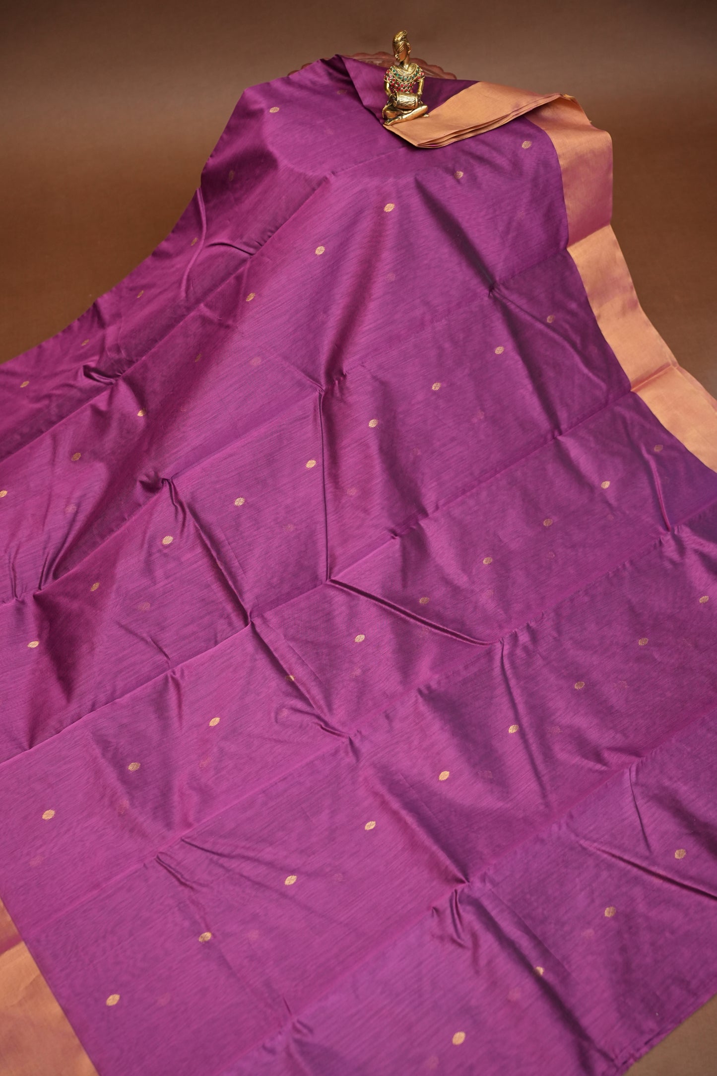 Pure Chanderi Silk Saree with Zari Buttas & Tissue Border - Orchid Pink