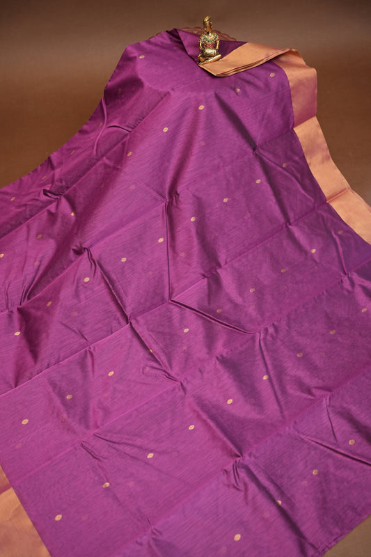 Pure Chanderi Silk Saree with Zari Buttas & Tissue Border - Orchid Pink