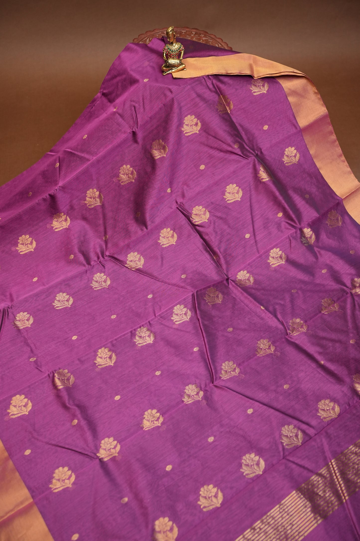 Pure Chanderi Silk Saree with Zari Buttas & Tissue Border - Orchid Pink