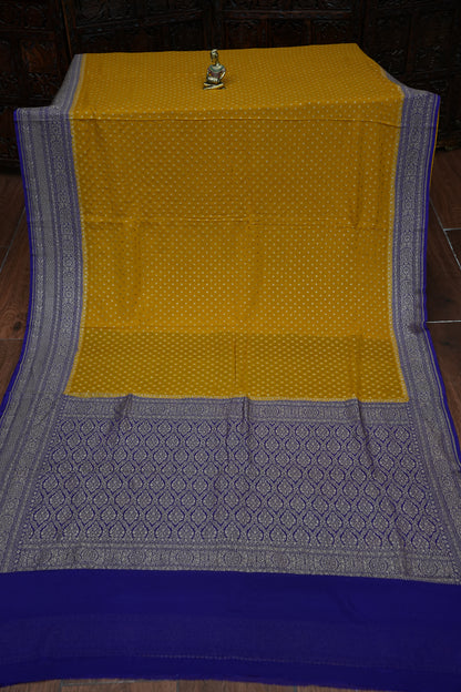 Pure Khadi Georgette Banarasi Saree - Yellow & Purple
