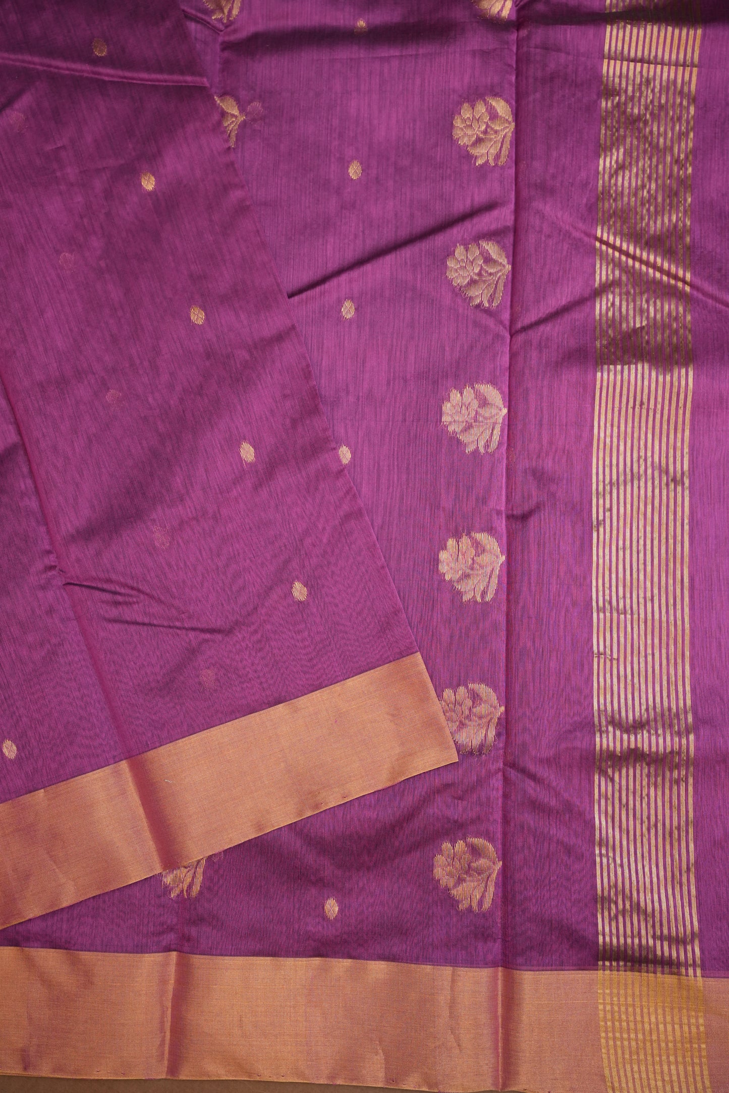 Pure Chanderi Silk Saree with Zari Buttas & Tissue Border - Orchid Pink