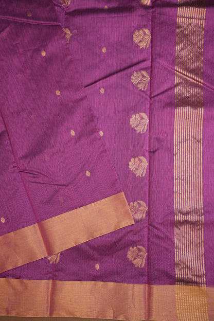Pure Chanderi Silk Saree with Zari Buttas & Tissue Border - Orchid Pink