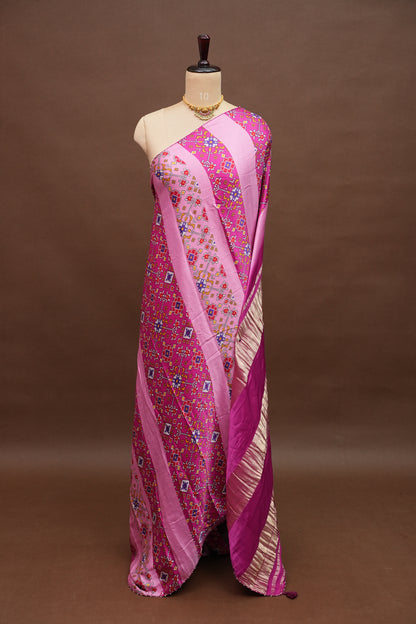 Gajji Silk Saree with Pink Panels and Patola Prints