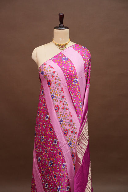 Gajji Silk Saree with Pink Panels and Patola Prints