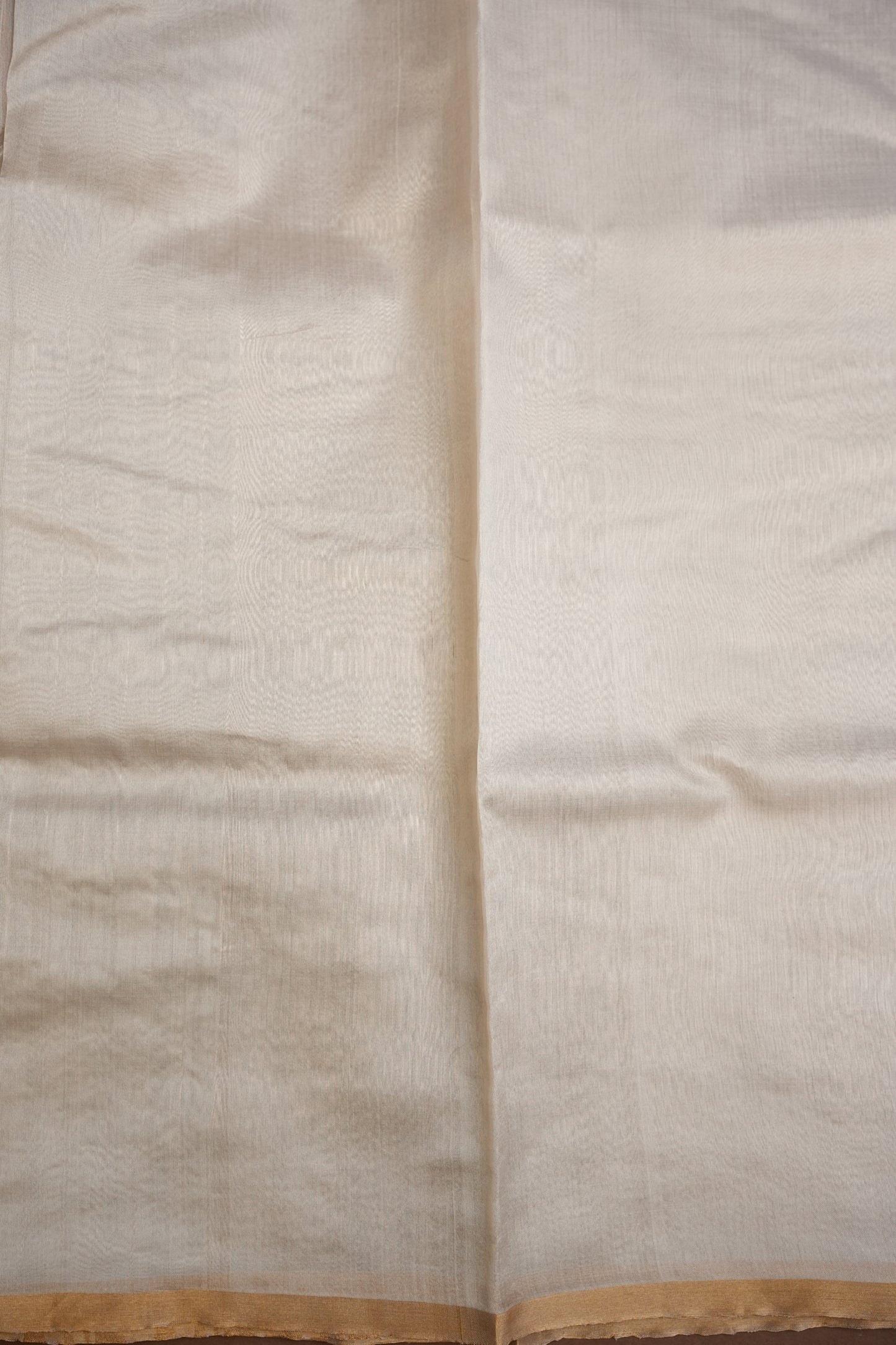 Pure Chanderi Silk Saree with Subtle Stripes & Tissue Border - Ivory Cream