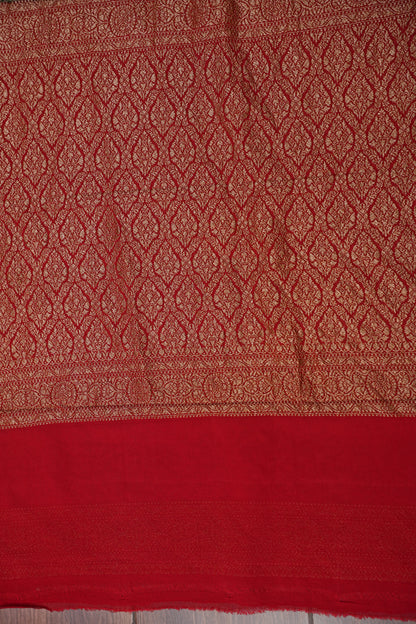 Pure Khadi Georgette Banarasi Saree – Bottle Green & Red