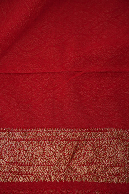 Pure Khadi Georgette Banarasi Saree – Bottle Green & Red