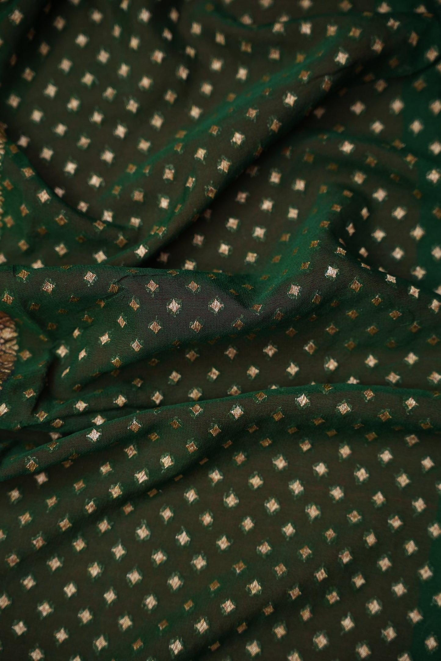 Pure Khadi Georgette Banarasi Saree – Bottle Green & Red