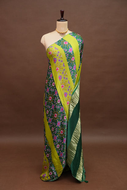 Gajji Silk Saree with Green Panels and Patola Prints