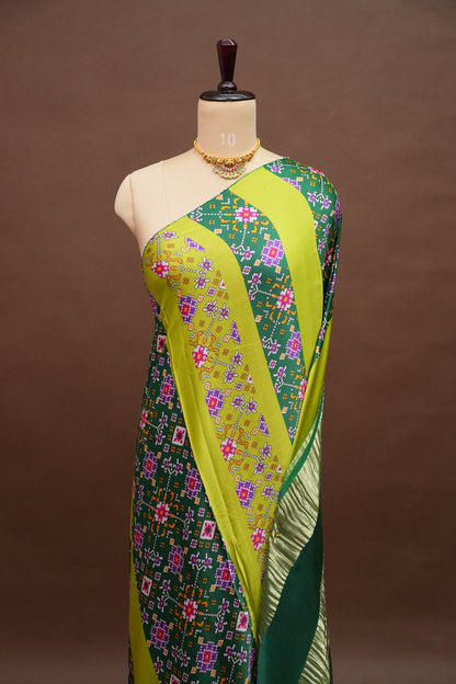 Gajji Silk Saree with Green Panels and Patola Prints