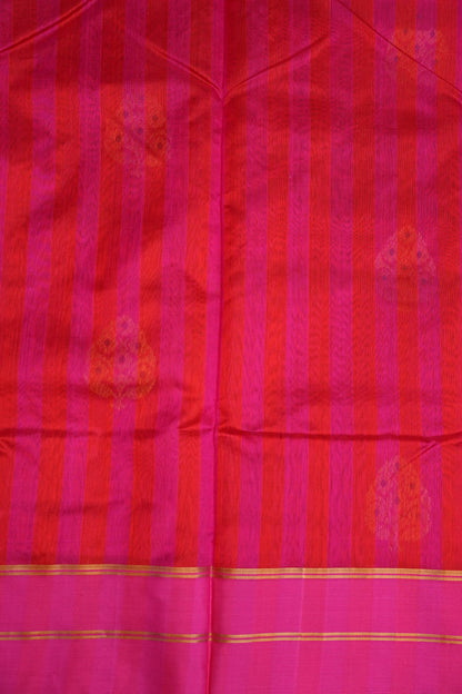 Pure Chanderi Silk Saree with Zari Buttas & Tissue Border - Bright Pink